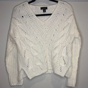 Streetwear Society White Cable Knit V- Neck Sweater